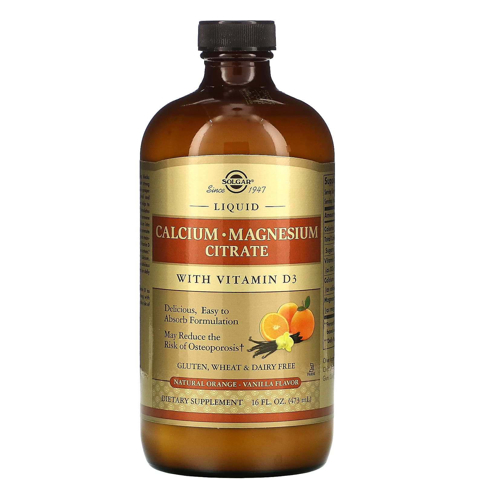 Solgar Liquid Calcium Magnesium Citrate With Vitamin D3 Orange Vanilla